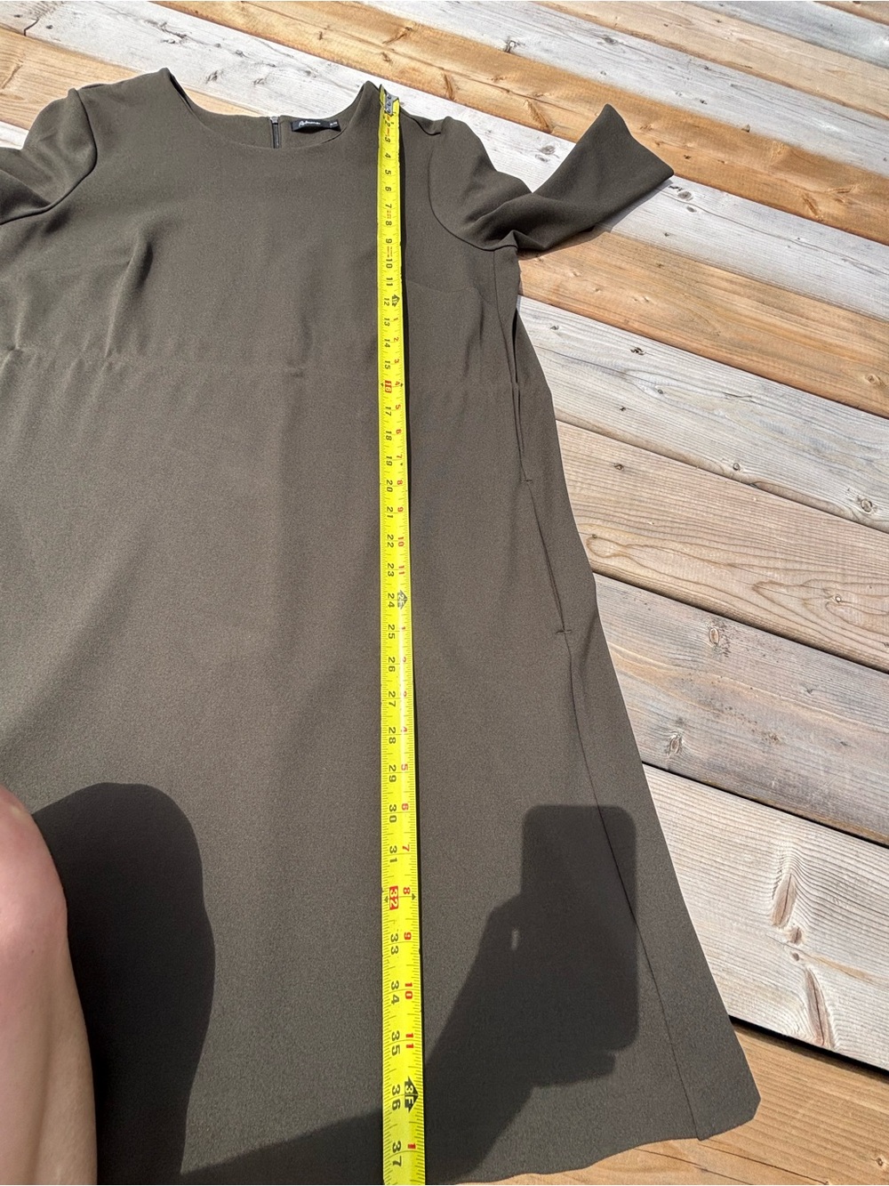 Olive Midi Dress with Three-Quarter Sleeves size xl - Picture 4 of 8